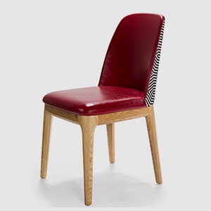 Modern customizable ash wood red leather restaurant chairs